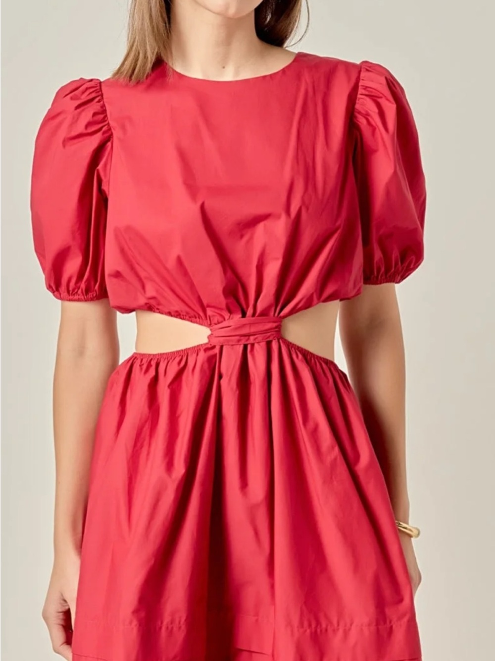 English Laundry Red Puff-Sleeve Cutout Mini Dress